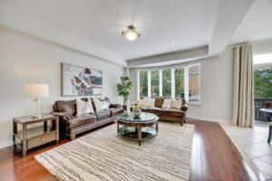 Spacious family room at 2249 Glazebrook, Mississauga, filled with natural light and overlooking the backyard.
