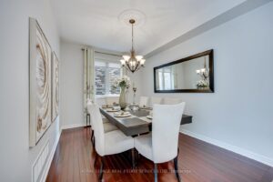 Elegant dining room at 2249 Glazebrook, Mississauga, conveniently located adjacent to the kitchen and main living areas.