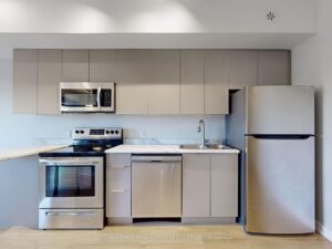 Contemporary kitchen featuring quartz countertops, stainless steel appliances, and sleek flat-panel cabinetry.