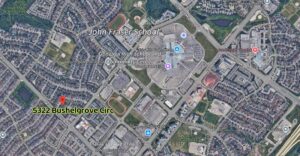 Aerial map highlighting the home's location within the surrounding neighbourhood.
